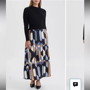 Mock Neck Long Sleeve Mixed Media Dress